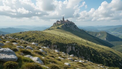 rocky road leading to the hill with beautiful landsacpe