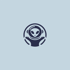 Alien astronaut logo in fun and creative illustration style.