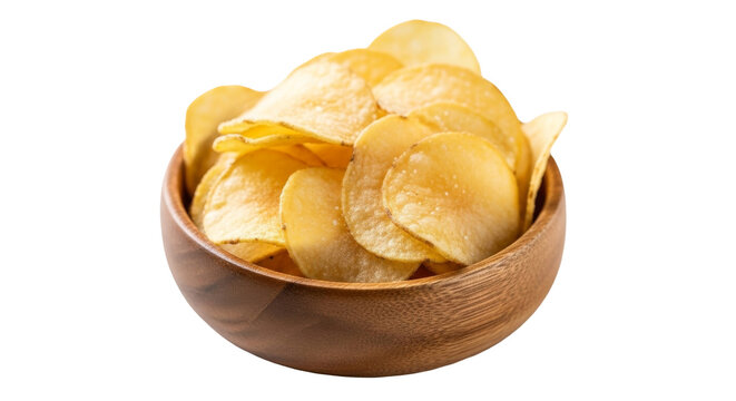 Crispy potato chips overflowing wooden bowl - Powered by Adobe