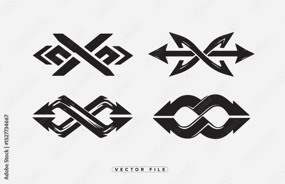 Poster set of four unique arrow directional vector designs in black
