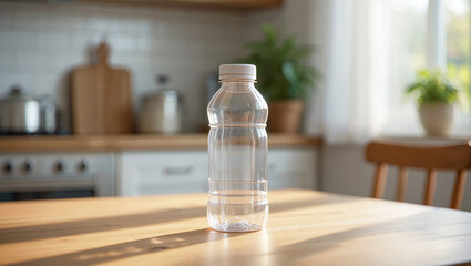Clear Water Bottle on Stylish Glass Coffee Table
