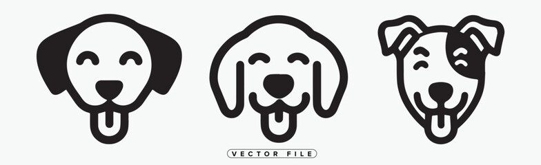 Naklejka premium Three Dog Breeds Line Art Vector Illustration on White Background