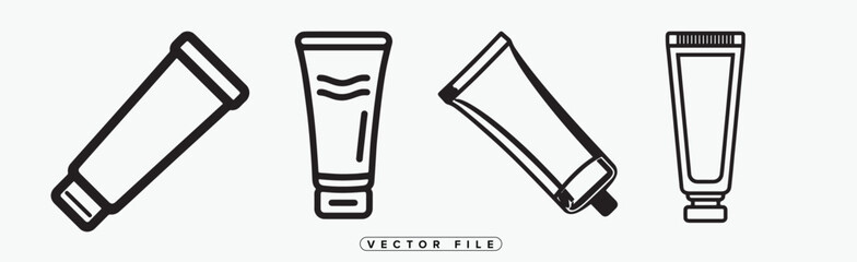 Outline Vector Illustration of Cosmetic Cream Tubes on White Background
