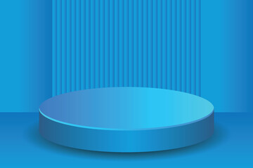 Blue 3d podium stage on background. Modern studio backdrop presentation display or blank pedestal geometric product stand platform template room on showcase background.