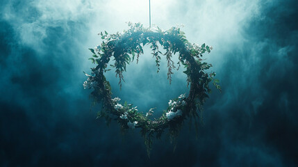 Dark hanging floral halo ring photography backdrop