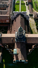 Aerial view of the Certosa di Pavia, built in the late fourteenth century, courts and the cloister of the monastery and shrine in the province of Pavia, Lombardia, Italy