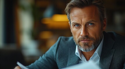 Naklejka premium Focused businessman in a cafe