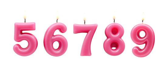 Set of Number 5 6 7 8 9 for Birthday Celebrations, Pink Vibrance on isolated object