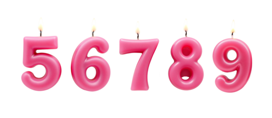 Set of Number 5 6 7 8 9 for Birthday Celebrations, Pink Vibrance on isolated object