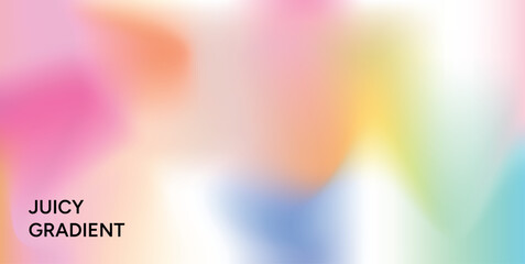Colorful Soft Pastel Gradient Background. Pink Orange Yellow Green Blue Blurred Abstract Flow. Dreamy Light Horizontal Layout. Vector Illustration for Cover Poster Banner Template.