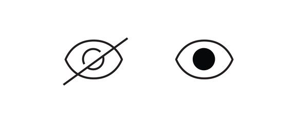 Eyes line icons. View and Eye icon set. See and unsee symbol. Show password. Open, closed, visible invisible concept, hidden password, icon vector symbol logo illustration line editable stroke