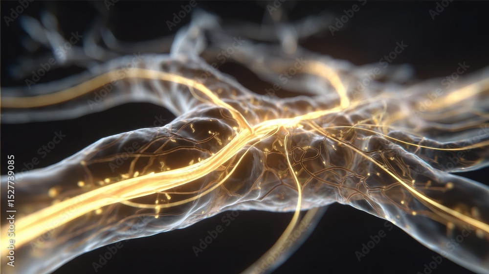 Poster 3D Rendering Showcasing Optic Nerve and Eye Anatomy With a Futuristic Glow Highlighting Intricate Details of the Nervous System