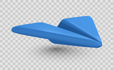 Paper Airplane 3D Icon in Blue with Transparent Background. Ideal for Message, Send, Startup, or Travel Concepts. Clean and Modern Vector Illustration