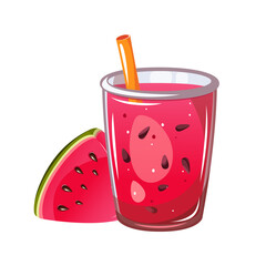 Watermelon smoothie in a glass. Summer, refreshing drink, juice, smoothie. Vector illustration.