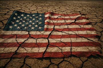 United States Flag Lies Crumbling on Dry, Cracked Earth, Symbolizing a Nation Divided and Facing Internal Conflict
