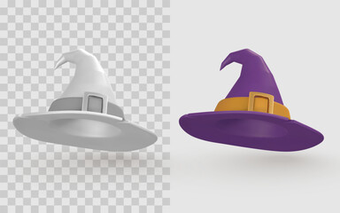 Witch Hat in 3D Cartoon Style Shown in Full Color and Monochrome, Halloween Magic Accessory Ideal for Design Packs and UI Assets. Vector Illustration