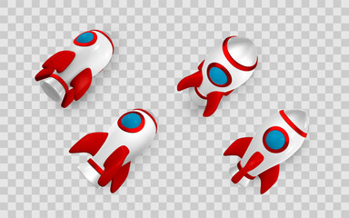 Rocket, Space Ship, Cartoon Rocket, Red and White, 3D Render, Technology, Startup Concept, Cute Toy Design. Vector Illustration