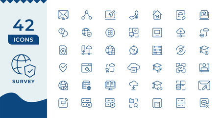 Survey icon set. Containing feedback, opinions, questionnaires, polls, research, and more.