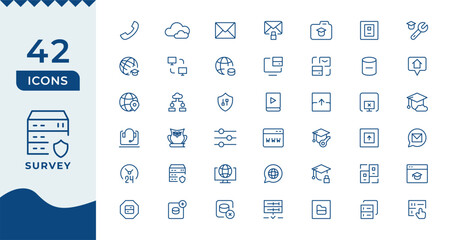 Survey icon set. Containing feedback, opinions, questionnaires, polls, research, and more.