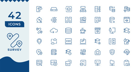 Survey icon set. Containing feedback, opinions, questionnaires, polls, research, and more.