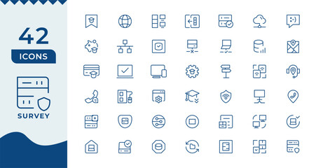 Survey icon set. Containing feedback, opinions, questionnaires, polls, research, and more.