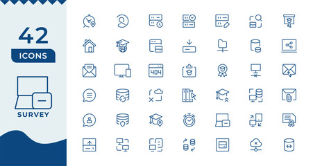 Survey icon set. Containing feedback, opinions, questionnaires, polls, research, and more.