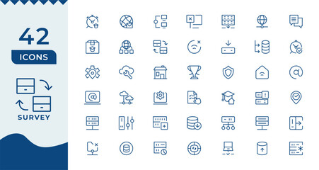 Survey icon set. Containing feedback, opinions, questionnaires, polls, research, and more.