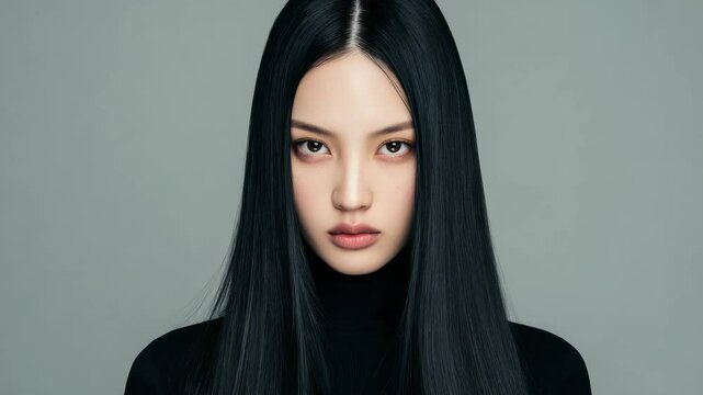 Young asian woman posing in front of camera - Model, studio and korean cosmetic beauty product concept - Model by AI generative 