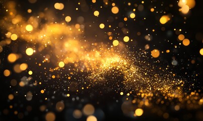 Fototapeta premium Golden fireworks exploding on a black background, with trails of sparkling particles, Generative AI