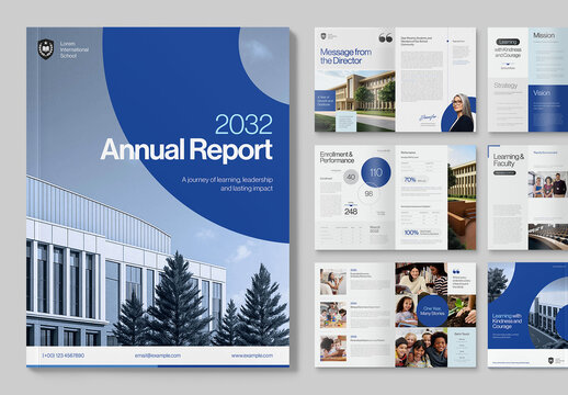 Annual Report Template with School, Teaching & Education Theme for College & University Brochure Layouts