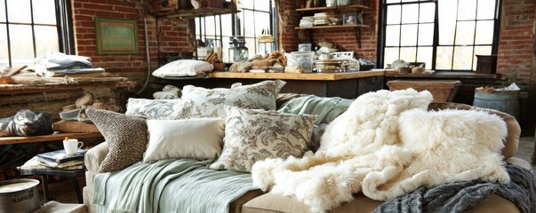 Cozy living room decor urban apartment interior design rustic environment warm atmosphere home comforts