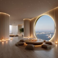 Relaxing spa retreat with scenic views modern architecture indoor serenity luxurious ambiance contemporary concept