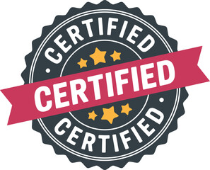 Obraz premium Round Certified Badge with Gold Stars and Red Ribbon, Seal of Approval