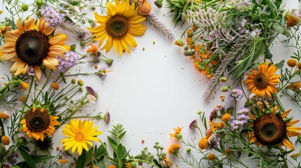 Flower frame for adding text Created with Generative AI technology