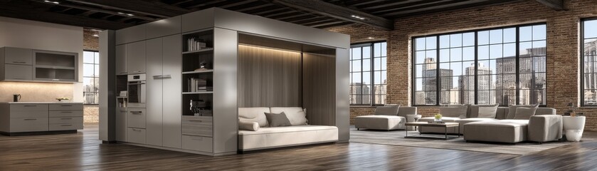 Modern interior design urban apartment living space contemporary style wide angle minimalism concept