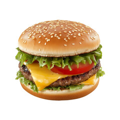 Juicy Cheeseburger with Sesame Seed Bun, Lettuce, and Tomato