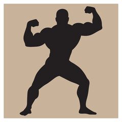 Muscular bodybuilder posing flexing muscles silhouette on a beige background for fitness concepts