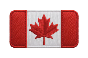 A Close-up Embroidery Patch of the Canadian Flag, Showcasing the Iconic Red Maple Leaf and Vibrant Colors, Representing National Pride and Identity.