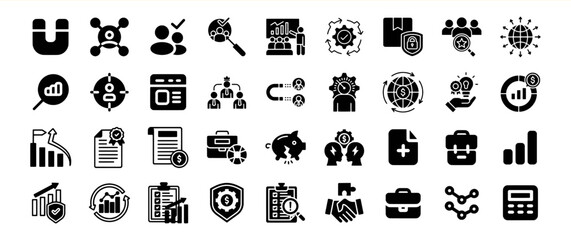 Business strategy icons set marketing growth planning