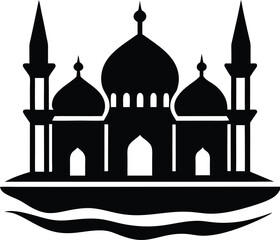 Floating Mosque on Lake Malaysia Inspired vector silhouette illustration