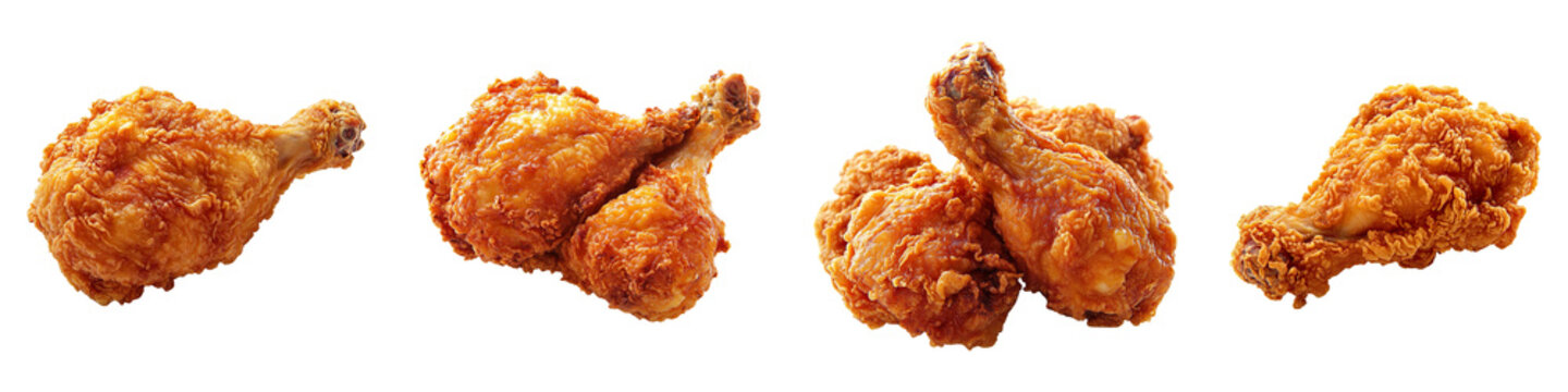 Collection of deep-fried chicken, isolated on a transparent background