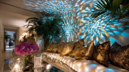 Elegant living room ambiance modern home interior design cozy space nighttime vibe mood lighting