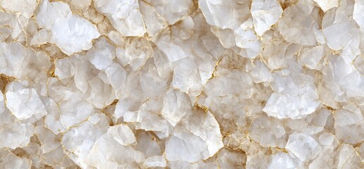 A close-up view of layered, translucent white mineral formations, showcasing a natural texture with subtle beige tones.