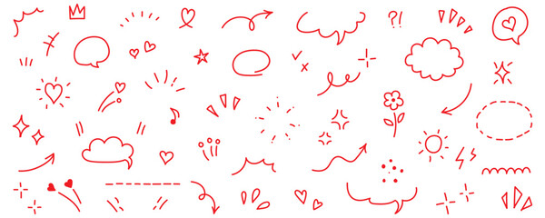 Line hand drawn brush marker underline, highlight, star element chalkboard set.