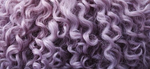 A close-up view of vibrant, curly hair showcasing a soft lavender hue with intricate, textured patterns.
