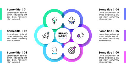 Infographic template. Circle with title in the middle and 6 steps