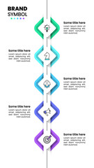Infographic template.Vertical line with 5 squares and icons