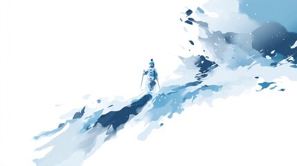 Fototapeta premium A whimsical snowman on skis braves the snowy slope a testament to winter s playful spirit in an artistic watercolor