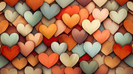 A vibrant pattern of many hearts in various muted colors