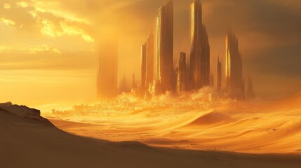 A desert where an abandoned city was buried under a huge sand dune due to a cataclysm